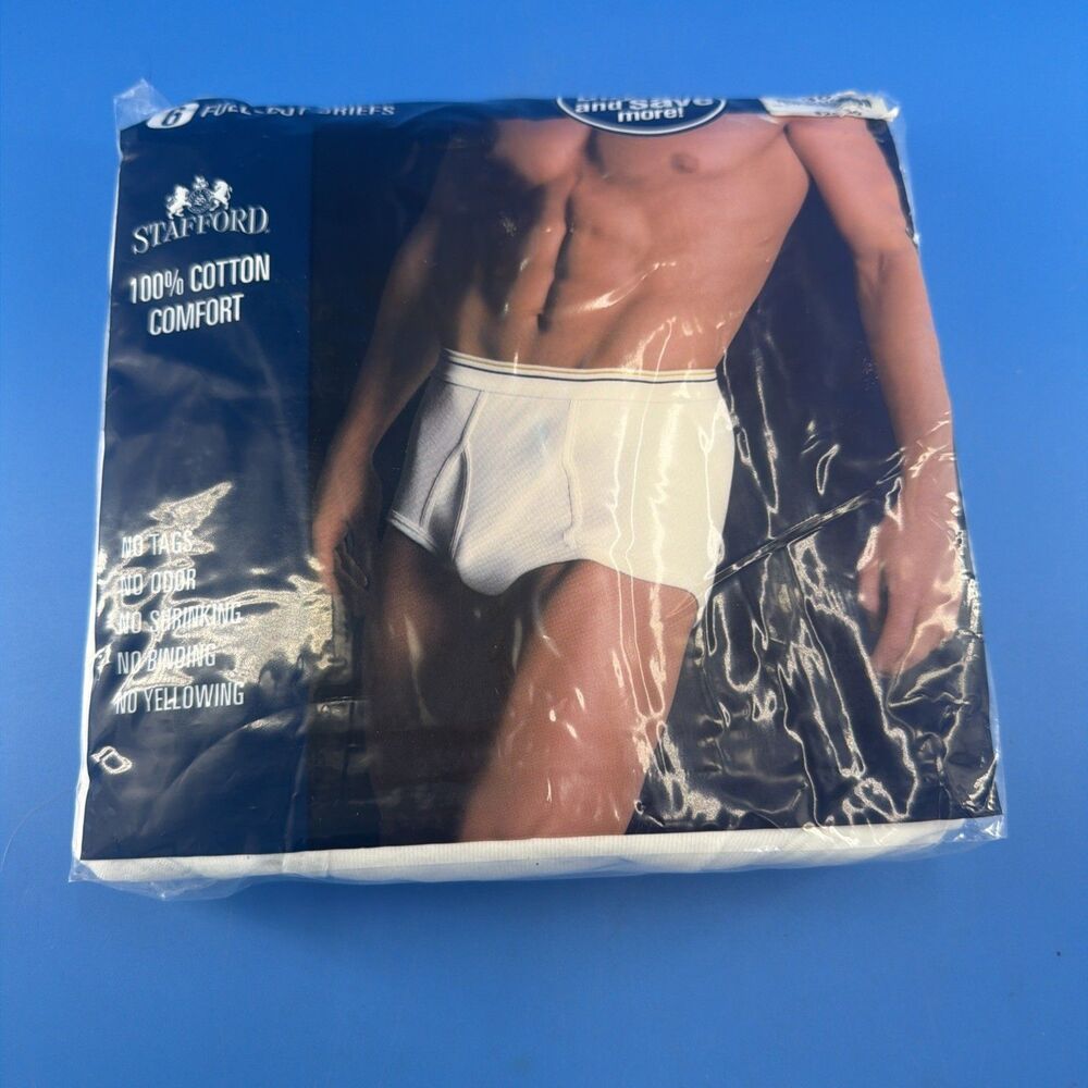 STAFFORD JC Penny Vintage Full-Cut Briefs 6 Pack Size 36 Underwear White Cotton